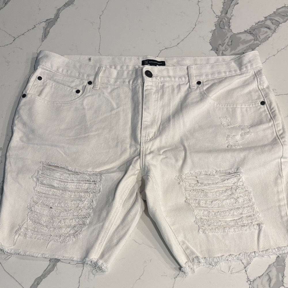 40W INC White Jean Distressed Men Shorts